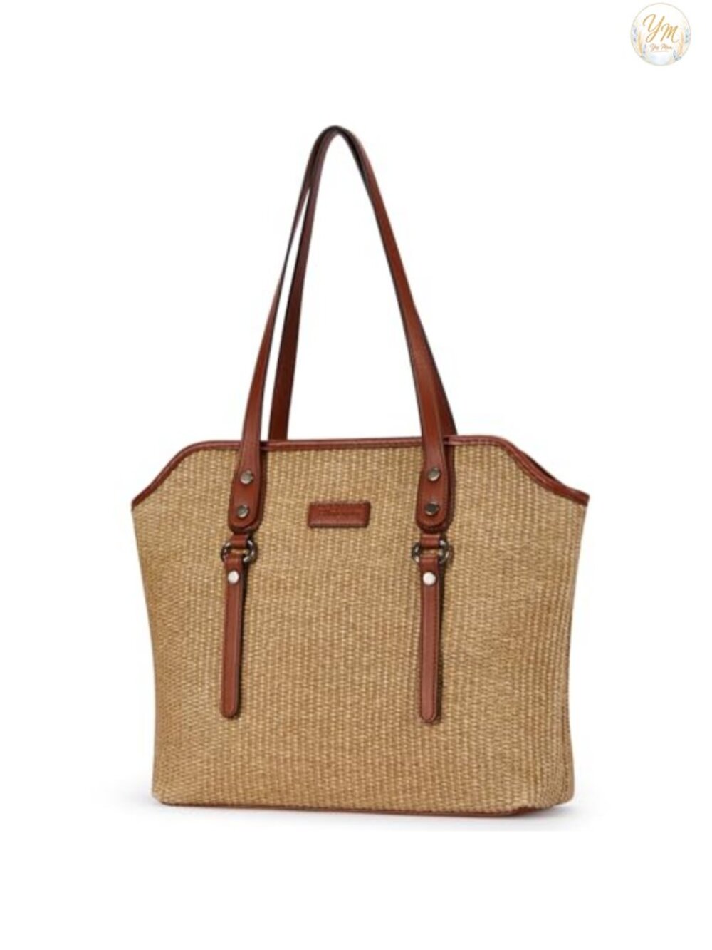 Straw Vegan Leather Tote Bag Large Capacity Shoulder Bag Travel Work Beach
